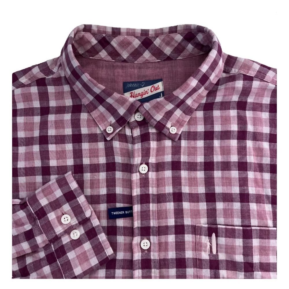NWT Johnnie O Men's Nelson Checked Button Down Shirt LS Cranberry Medium M